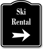 Ski Rental Right Arrow BLACK Aluminum Composite Sign