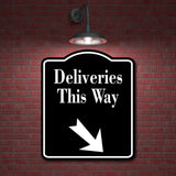 Deliveries This Way 45 Degree Down Right Arrow BLACK Aluminum Composite Sign