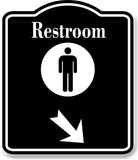 Restroom Men 45 Degree Down Right Arrow BLACK Aluminum Composite Sign