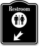 Restroom Men Women 45 Degree Down Left Arrow BLACK Aluminum Composite Sign