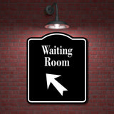 Waiting Room 45 Degree Up Left Arrow BLACK Aluminum Composite Sign