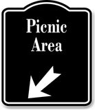 Picnic Area 45 Degree Down Left Arrow BLACK Aluminum Composite Sign