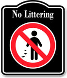 No Littering Symbol Prohibition BLACK Aluminum Composite Sign