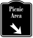Picnic Area 45 Degree Down Right Arrow BLACK Aluminum Composite Sign