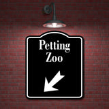 Petting Zoo 45 Degree Down Left Arrow BLACK Aluminum Composite Sign