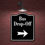 Bus Drop-Off Right Arrow BLACK Aluminum Composite Sign