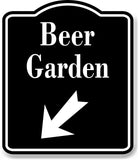 Beer Garden 45 Degree Down Left Arrow BLACK Aluminum Composite Sign