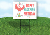 HAPPY FLOCKING BIRTHDAY PINK GREEN Yard Sign with Stand LAWN SIGN