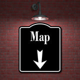 Map Directions Down Arrow BLACK Aluminum Composite Sign