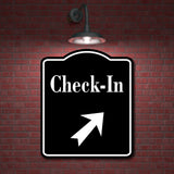 Check-In 45 Degree Up Right Arrow BLACK Aluminum Composite Sign