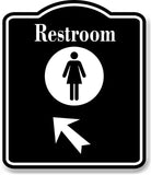 Restroom Women 45 Degree Up Left Arrow BLACK Aluminum Composite Sign