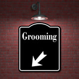 Grooming Room 45 Degree Down Left Arrow BLACK Aluminum Composite Sign