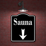 Sauna Day Spa Down Arrow BLACK Aluminum Composite Sign