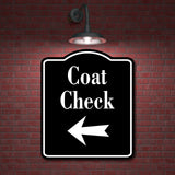 Coat Check Left Arrow BLACK Aluminum Composite Sign