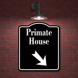 Primate House Zoo 45 Degree Down Right Arrow BLACK Aluminum Composite Sign
