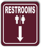 RESTROOMS DIRECTIONAL DOWN ARROW CAMPING Aluminum composite sign