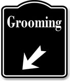 Grooming Room 45 Degree Down Left Arrow BLACK Aluminum Composite Sign