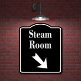 Steam Room 45 Degree Down Right Arrow BLACK Aluminum Composite Sign