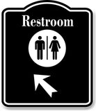 Restroom Men Women 45 Degree up Left Arrow BLACK Aluminum Composite Sign