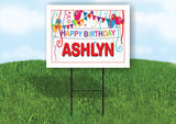 ASHLYN HAPPY BIRTHDAY BALLOONS 18 in x 24 in Yard Sign Road Sign with Stand