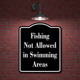 Fishing Not Allowed in Swimming Areas Fishing BLACK Aluminum Composite Sign