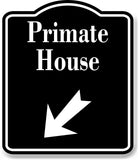 Primate House Zoo 45 Degree Down Left Arrow BLACK Aluminum Composite Sign