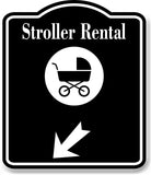 Stroller Rental 45 Degree Down Left Arrow BLACK Aluminum Composite Sign