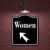 Women 45 Degree Up Left Arrow BLACK Aluminum Composite Sign