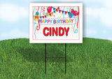 CINDY HAPPY BIRTHDAY BALLOONS 18 in x 24 in Yard Sign Road Sign with Stand