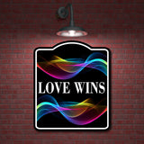 Love Wins With Rainbows BLACK Aluminum Composite Sign