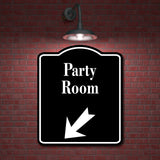 Party Room 45 Degree Down Left Arrow BLACK Aluminum Composite Sign
