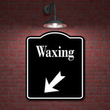Waxing 45 Degree Down Left Arrow BLACK Aluminum Composite Sign