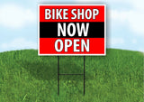 BIKE SHOP NOW OPEN BLACK STRIPE Plastic Yard Sign ROAD SIGN with Stand