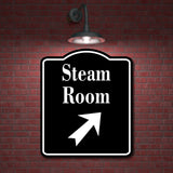 Steam Room 45 Degree Up Right Arrow BLACK Aluminum Composite Sign
