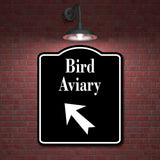 Bird Aviary Zoo 45 Degree up Left Arrow BLACK Aluminum Composite Sign