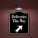 Deliveries This Way 45 Degree Up Right Arrow BLACK Aluminum Composite Sign
