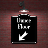 Dance Floor 45 Degree Down Left Arrow BLACK Aluminum Composite Sign