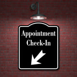 Appointment Check-In 45 Degree Down Left Arrow BLACK Aluminum Composite Sign