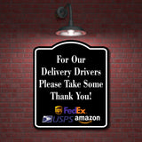 Delivery Drivers Thank You BLACK Aluminum Composite Sign