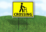 DISABLED PEDESTRIAN CROSSING XING YELLOW Plastic Yard Sign ROAD SIGN with Stand