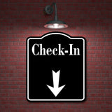 Check-In Down Arrow BLACK Aluminum Composite Sign