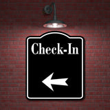 Check-In Left Arrow BLACK Aluminum Composite Sign