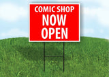 COMIC SHOP NOW OPEN RED Plastic Yard Sign ROAD SIGN with Stand