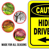 CAUTION HIDDEN DRIVEWAY LEFT ARROW Metal Aluminum Composite Sign