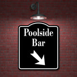 Poolside Bar 45 Degree Down Right Arrow BLACK Aluminum Composite Sign