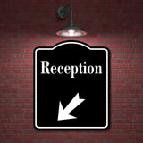 Reception 45 Degree Down Left Arrow BLACK Aluminum Composite Sign