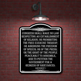 Congress Shall Make No Law First Amendment BLACK Aluminum Composite Sign