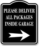 Please Deliver All Packages Inside Garage Right BLACK Aluminum Composite Sign