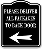 Please Deliver All Packages To Back Door Left BLACK Aluminum Composite Sign