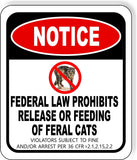NOTICE FEDERAL LAW PROHIBITS RELEASE FEEDING FERAL CATS Aluminum Composite Sign